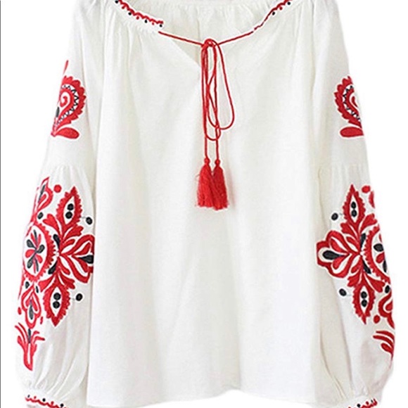 White Bohemian Embroidered Smock Top - Picture 4 of 5